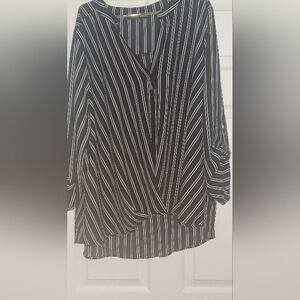 Black and White Striped Women's Draped Blouse
